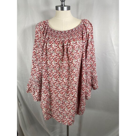 Terra & Sky floral peasant blouse sweet flirty floral boho cottage 1X - Picture 1 of 6